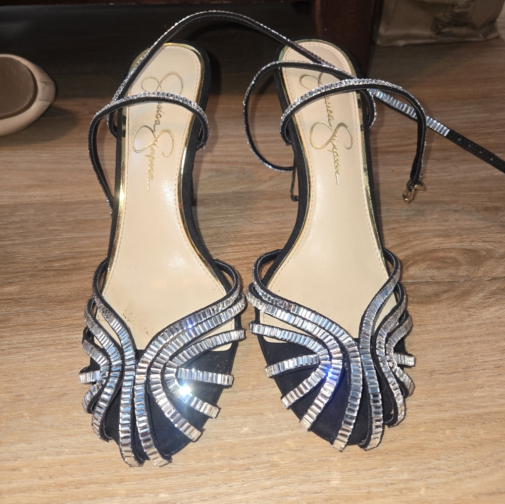 Jessica Simpson Black and Silver Women's Sandals